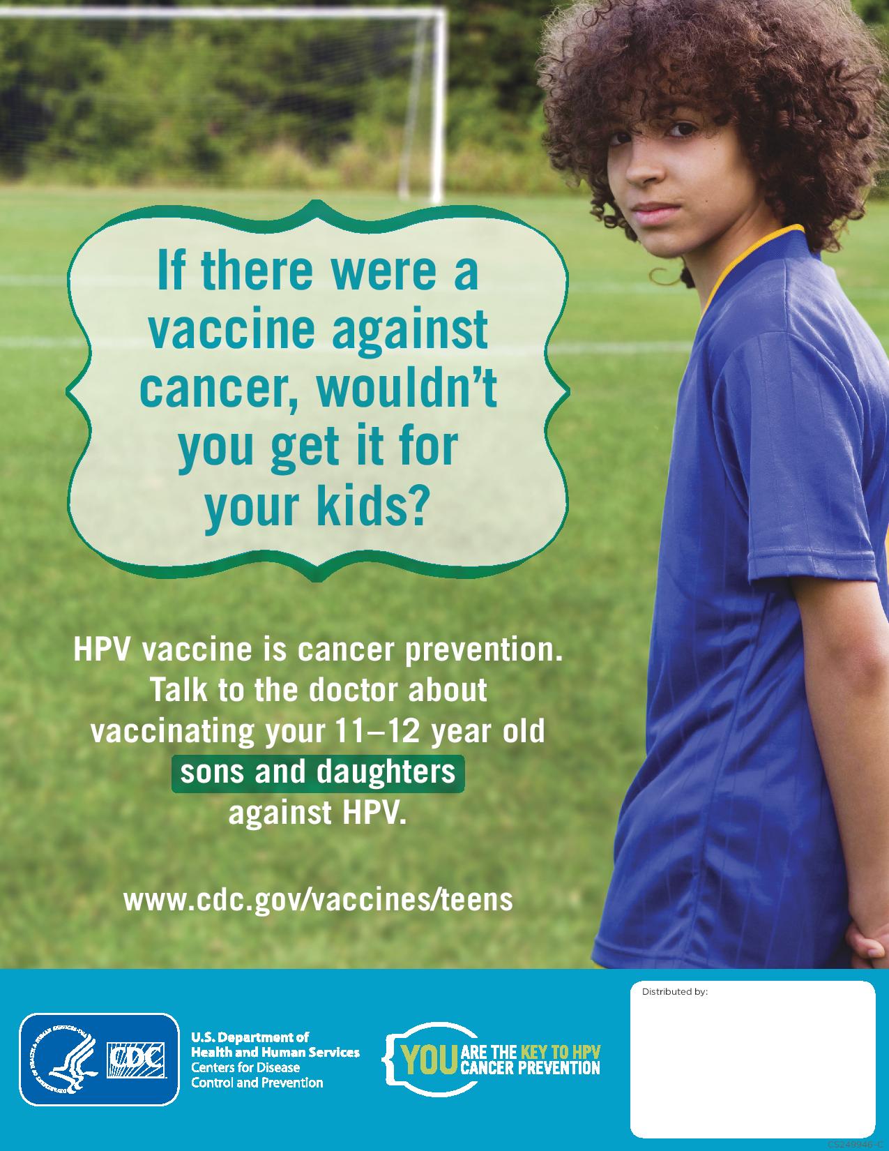 boy on soccer field HPV vaccine promotion